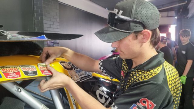 Pole position for George Miedecke  Cody Pitts installing the winning sticker whoo hoo
